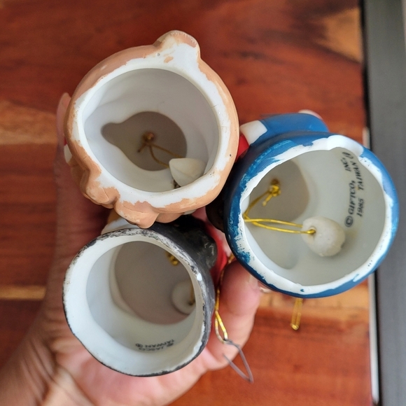 1985 Lot 3 Jasco BearSanta Claus Penguin Boy with Bell Christmas Bells Ornament - Picture 5 of 8